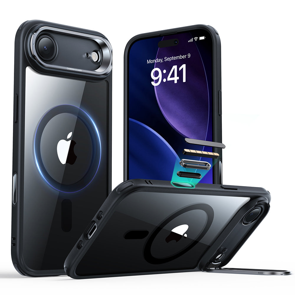 Coque MagSafe pour Apple iPhone 17 Air, ESR, Classic Hybrid Kickstand, Noire Transparente