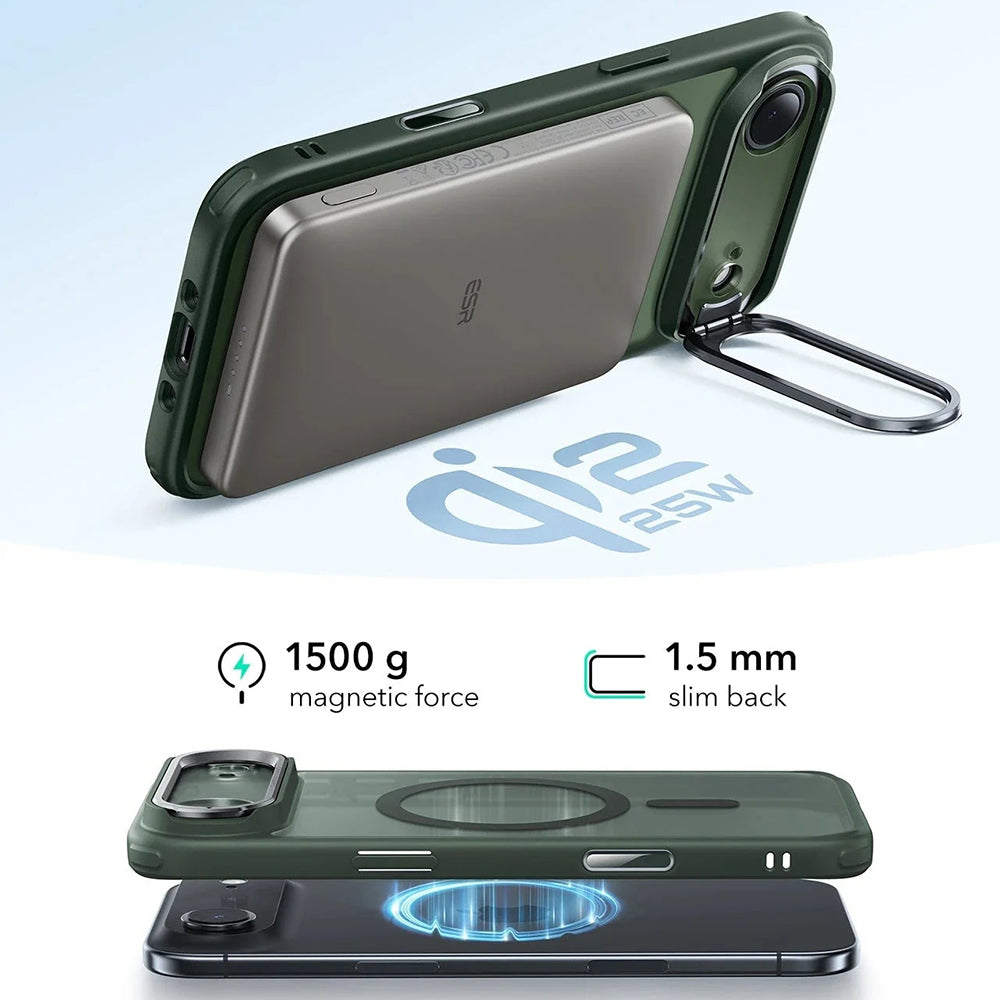 Coque MagSafe pour Apple iPhone 17 Air, ESR, Classic Hybrid Kickstand, Vert Satiné