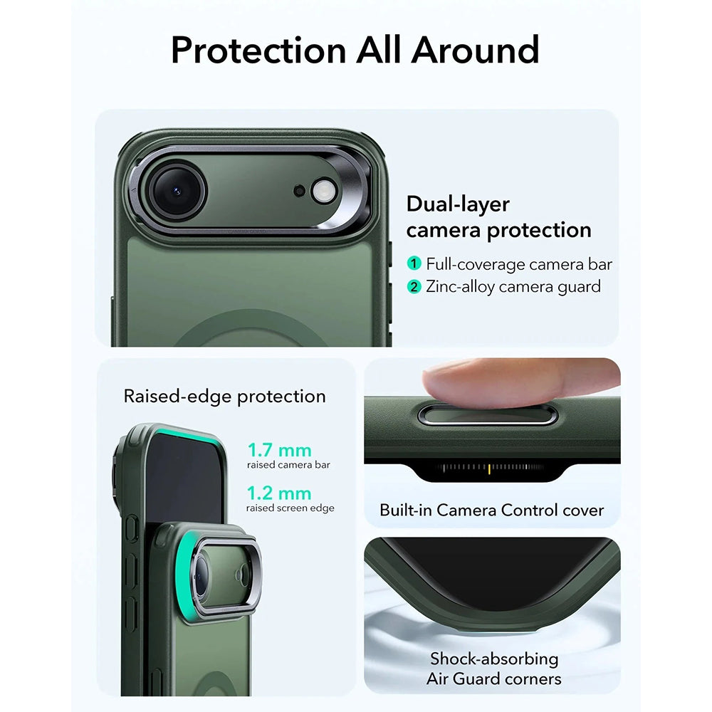 Coque MagSafe pour Apple iPhone 17 Air, ESR, Classic Hybrid Kickstand, Vert Satiné