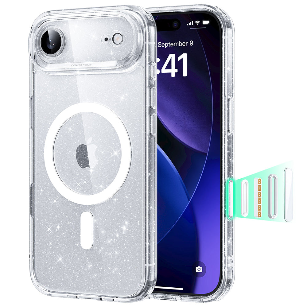 Custodia MagSafe per Apple iPhone 17 Air, ESR, Classic Hybrid Shimmer, Trasparente