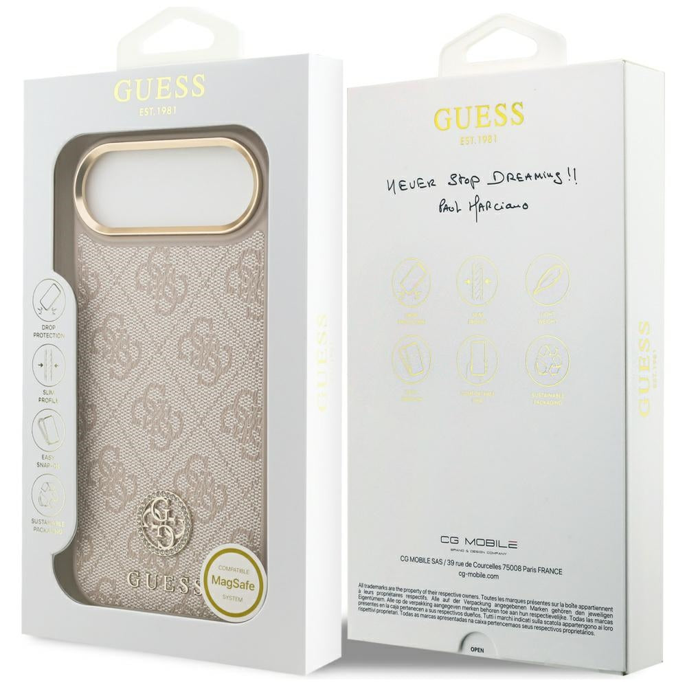 Coque MagSafe pour Apple iPhone 17 Air, Guess, Logo Strass 4G, Rose.