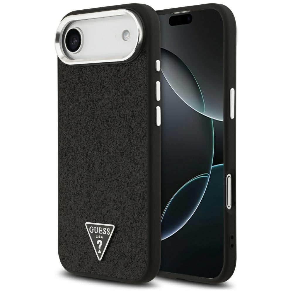 Coque MagSafe pour Apple iPhone 17 Air, Guess, Logo Triangle Pailleté, Noire