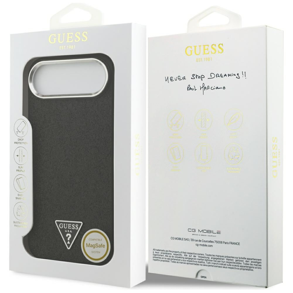 Coque MagSafe pour Apple iPhone 17 Air, Guess, Logo Triangle Pailleté, Noire