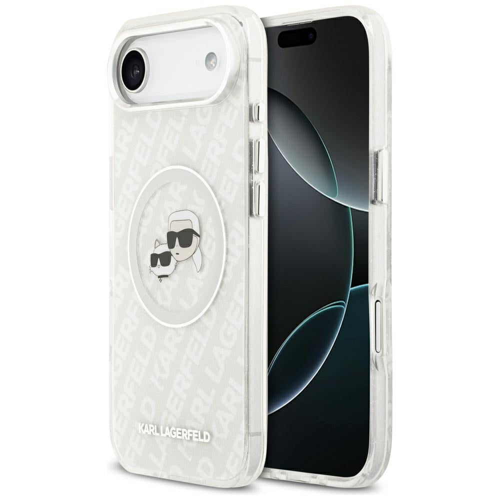 Étui MagSafe pour Apple iPhone 17 Air, Karl Lagerfeld, IML Glitter Karl & Choupette's Heads, Gris