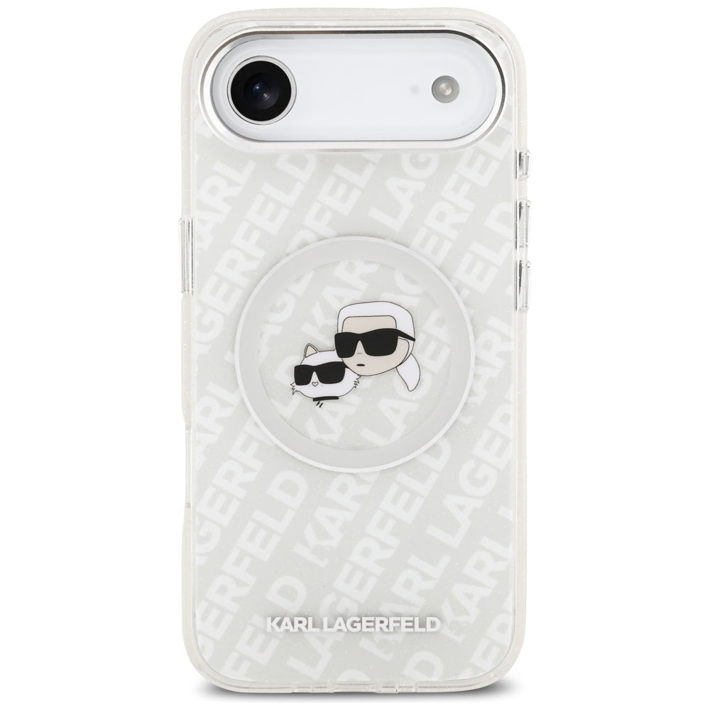 Étui MagSafe pour Apple iPhone 17 Air, Karl Lagerfeld, IML Glitter Karl & Choupette's Heads, Gris