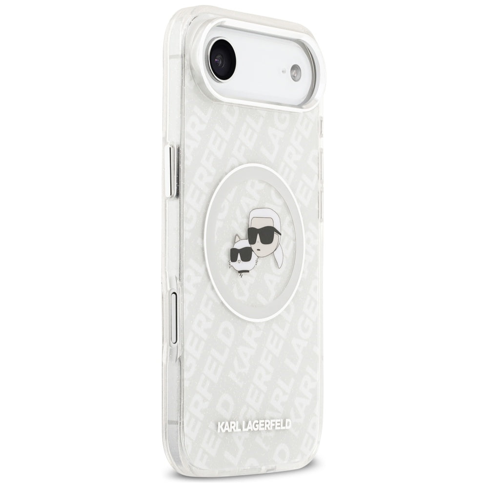 Étui MagSafe pour Apple iPhone 17 Air, Karl Lagerfeld, IML Glitter Karl & Choupette's Heads, Gris