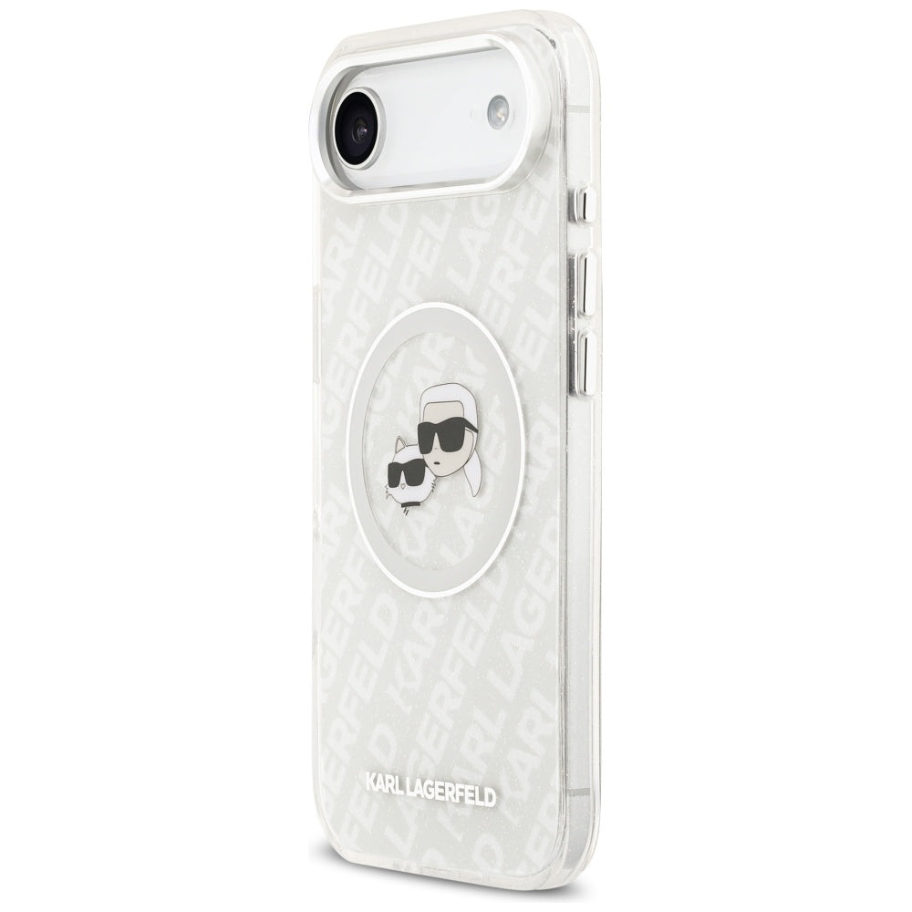 Étui MagSafe pour Apple iPhone 17 Air, Karl Lagerfeld, IML Glitter Karl & Choupette's Heads, Gris