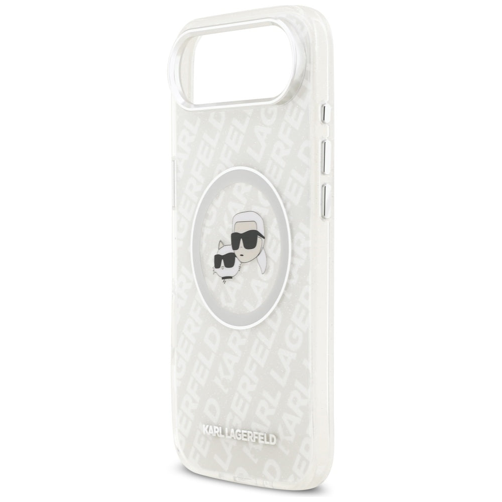 Étui MagSafe pour Apple iPhone 17 Air, Karl Lagerfeld, IML Glitter Karl & Choupette's Heads, Gris