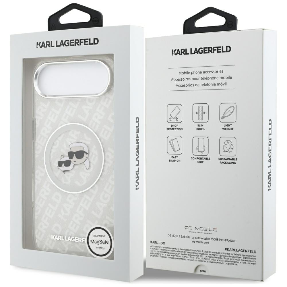 Étui MagSafe pour Apple iPhone 17 Air, Karl Lagerfeld, IML Glitter Karl & Choupette's Heads, Gris