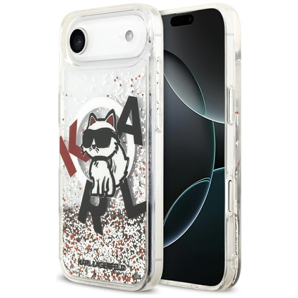 MagSafe Hülle für Apple iPhone 17 Air, Karl Lagerfeld, Liquid Glitter Choupette Logo, Transparent