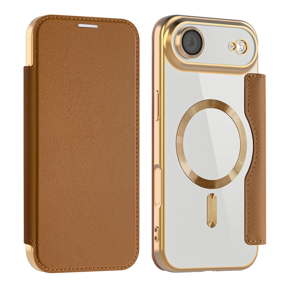Custodia MagSafe per Apple iPhone 17 Air, Techsuit, SmartMag Book, Marrone