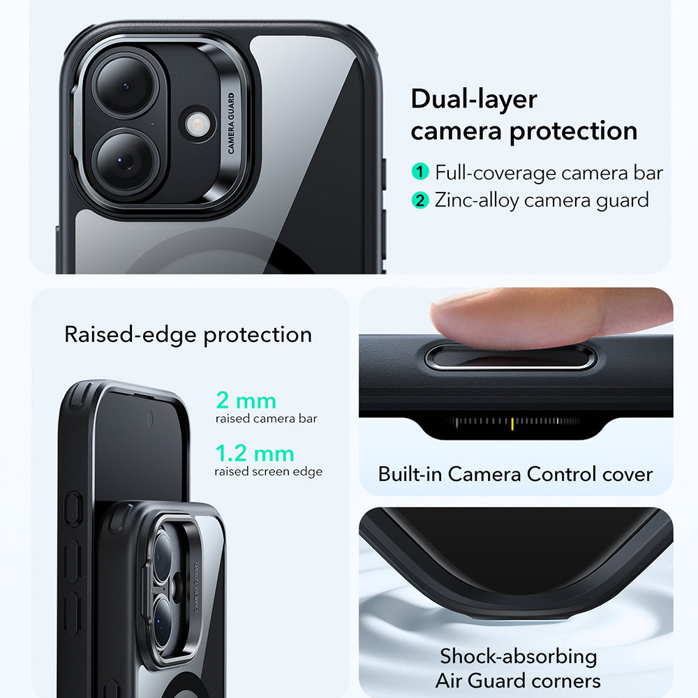 Custodia MagSafe per Apple iPhone 17, ESR, Classic Hybrid Kickstand, Nera Trasparente