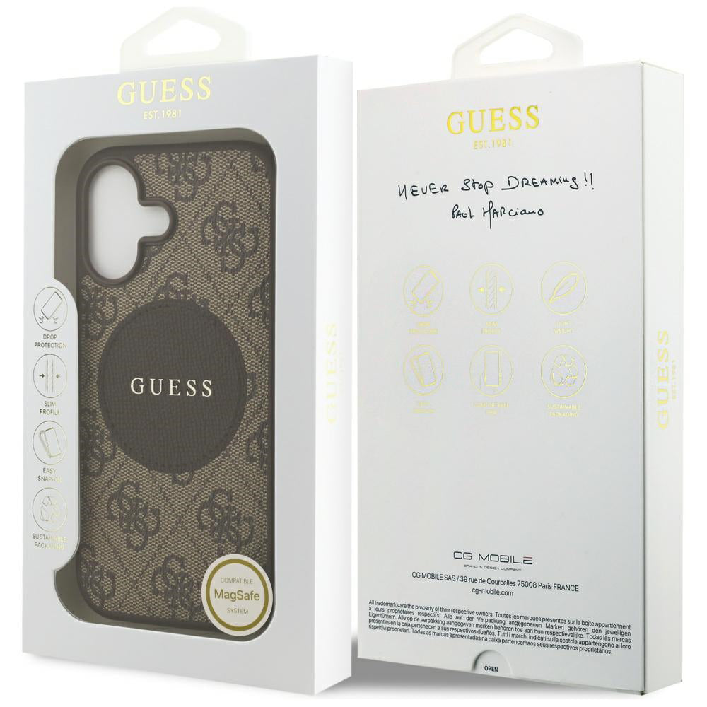 Custodia MagSafe per Apple iPhone 17, Guess, 4G Circle Classic Logo, Marrone