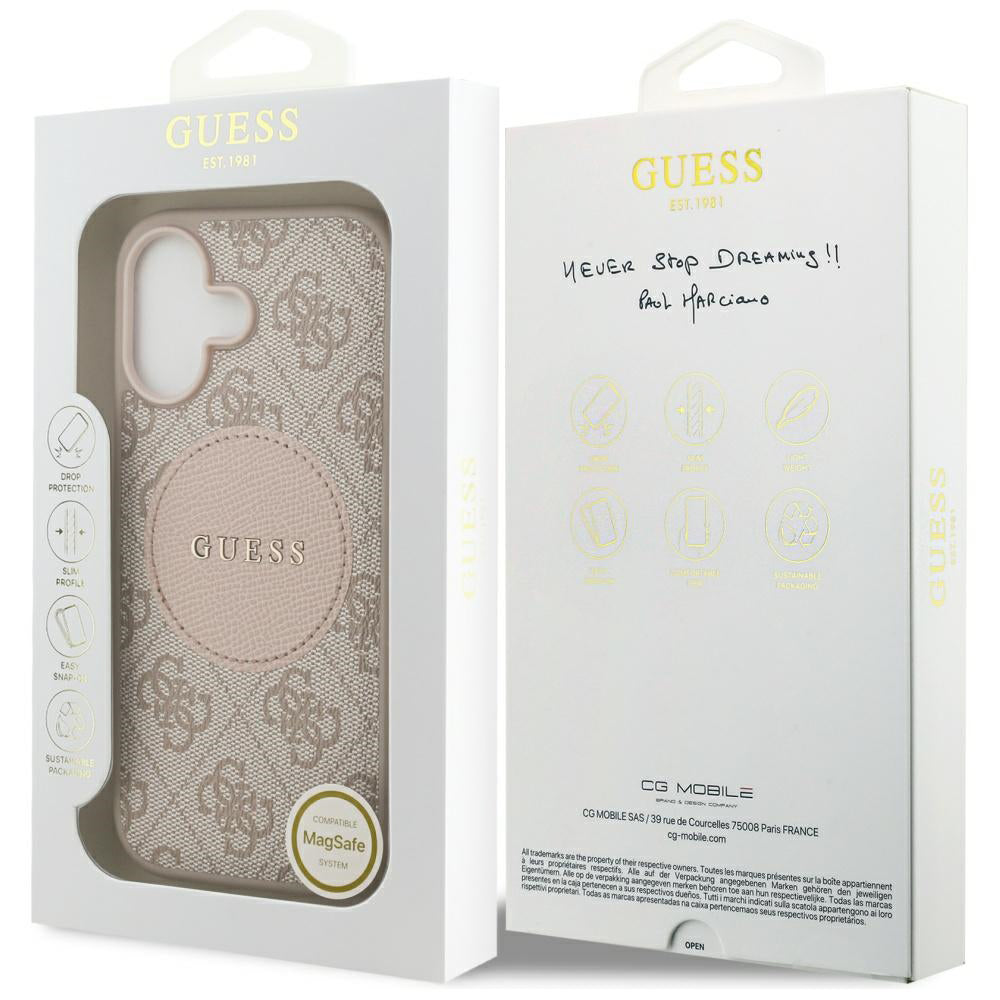 Custodia MagSafe per Apple iPhone 17, Guess, 4G Circle Classic Logo, Rosa