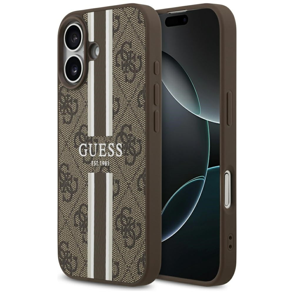 MagSafe Case for Apple iPhone 17, Guess, 4G Printed Stripes, Brown