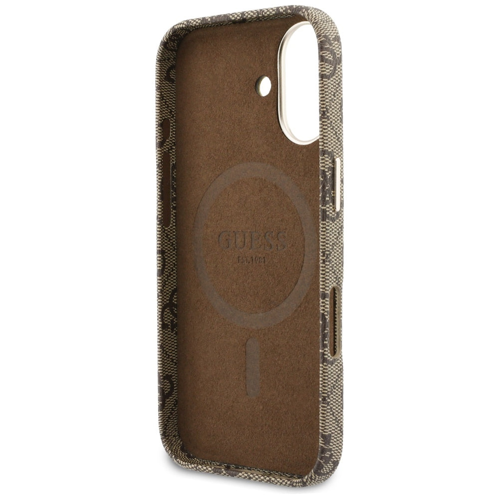 Custodia MagSafe per Apple iPhone 17, Guess, 4G Script Logo, Marrone
