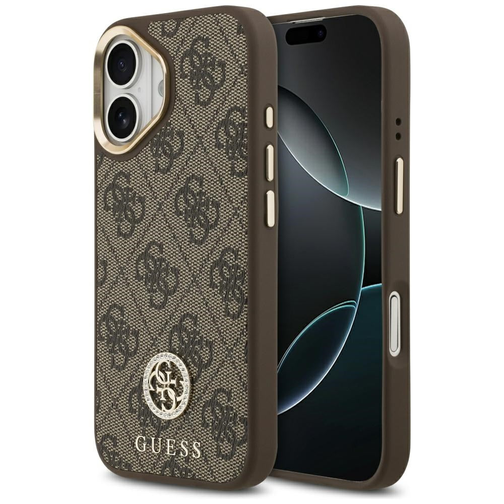 MagSafe Hülle für Apple iPhone 17, Guess, 4G Strass Logo, Braun