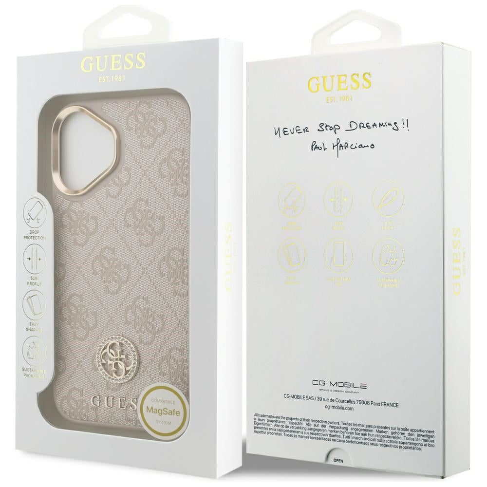 Custodia MagSafe per Apple iPhone 17, Guess, 4G Strass Logo, Rosa