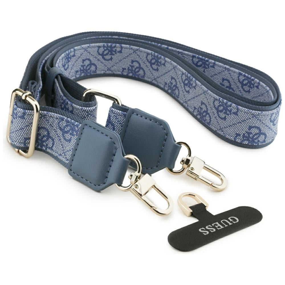 Custodia MagSafe per Apple iPhone 17, Guess, 4G Strass Logo con Cinturino Grande, Blu
