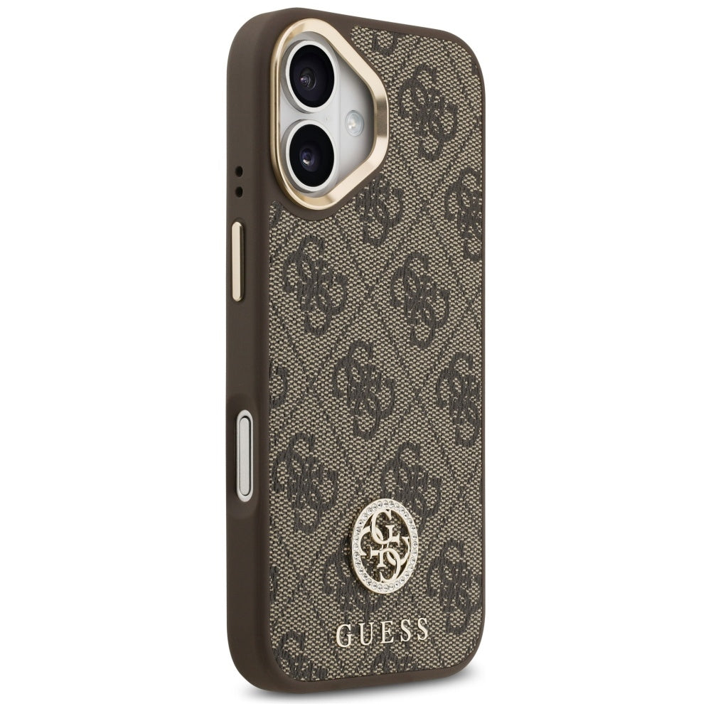 Étui MagSafe pour Apple iPhone 17, Guess, Logo Strass 4G avec Grande Bandoulière, Marron