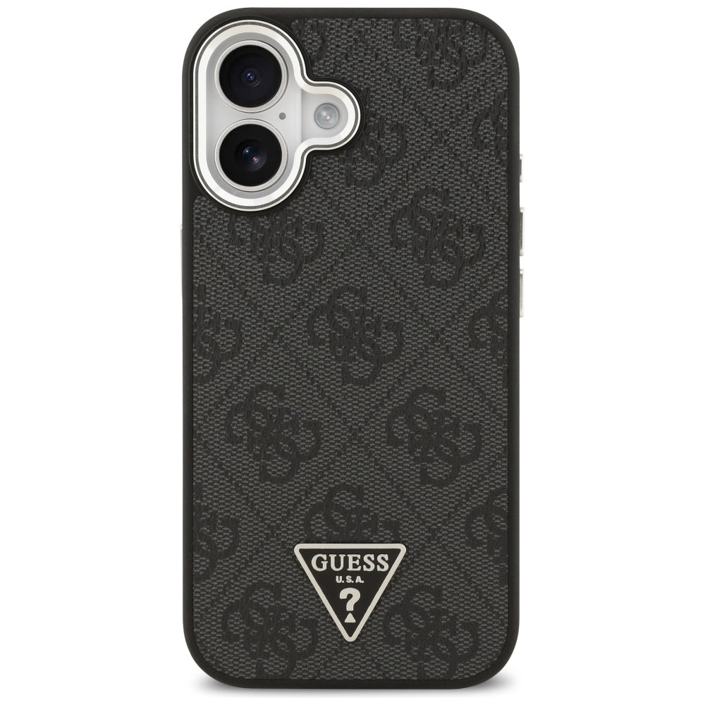 Housse MagSafe pour Apple iPhone 17, Guess, Logo Triangle 4G, Noir Argenté