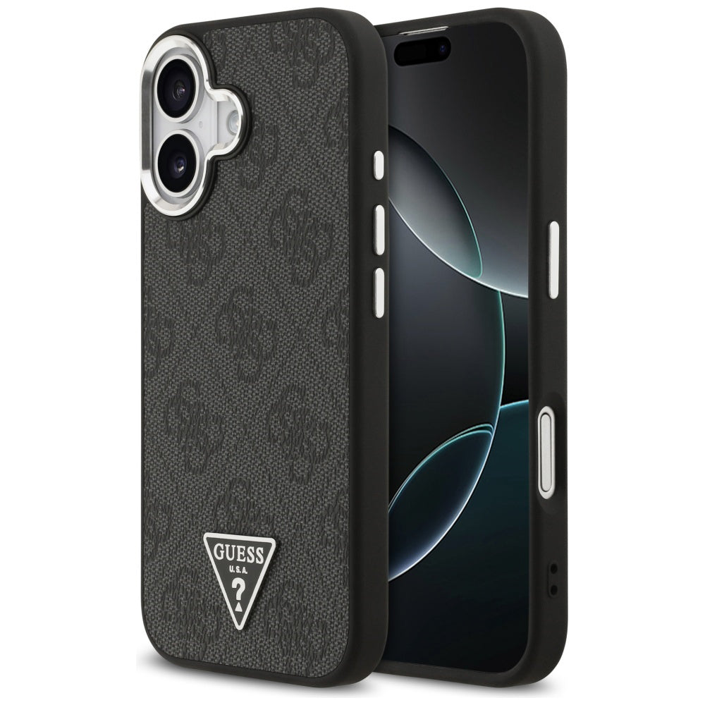 Housse MagSafe pour Apple iPhone 17, Guess, Logo Triangle 4G, Noir Argenté
