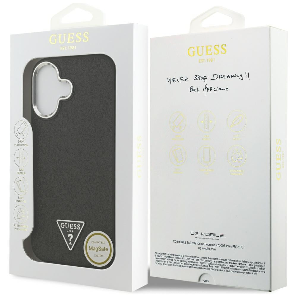 Custodia MagSafe per Apple iPhone 17, Guess, Glitter Triangle Logo, Nera