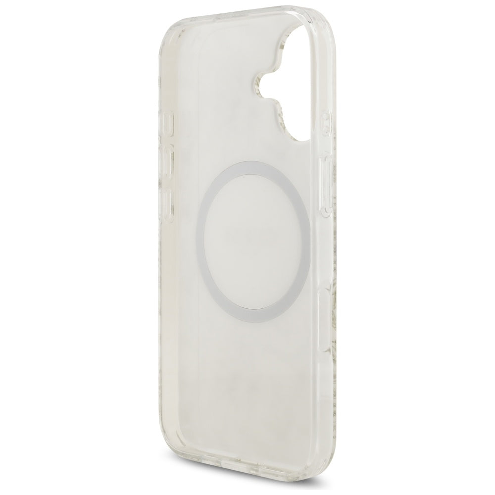 MagSafe Hülle für Apple iPhone 17, Guess, IML Flowers with Pearl Strap, Weiß