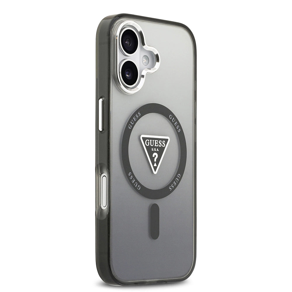 Coque MagSafe pour Apple iPhone 17, Guess, logo triangle dégradé IML, Noire