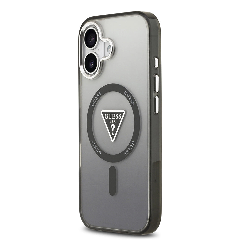 Coque MagSafe pour Apple iPhone 17, Guess, logo triangle dégradé IML, Noire