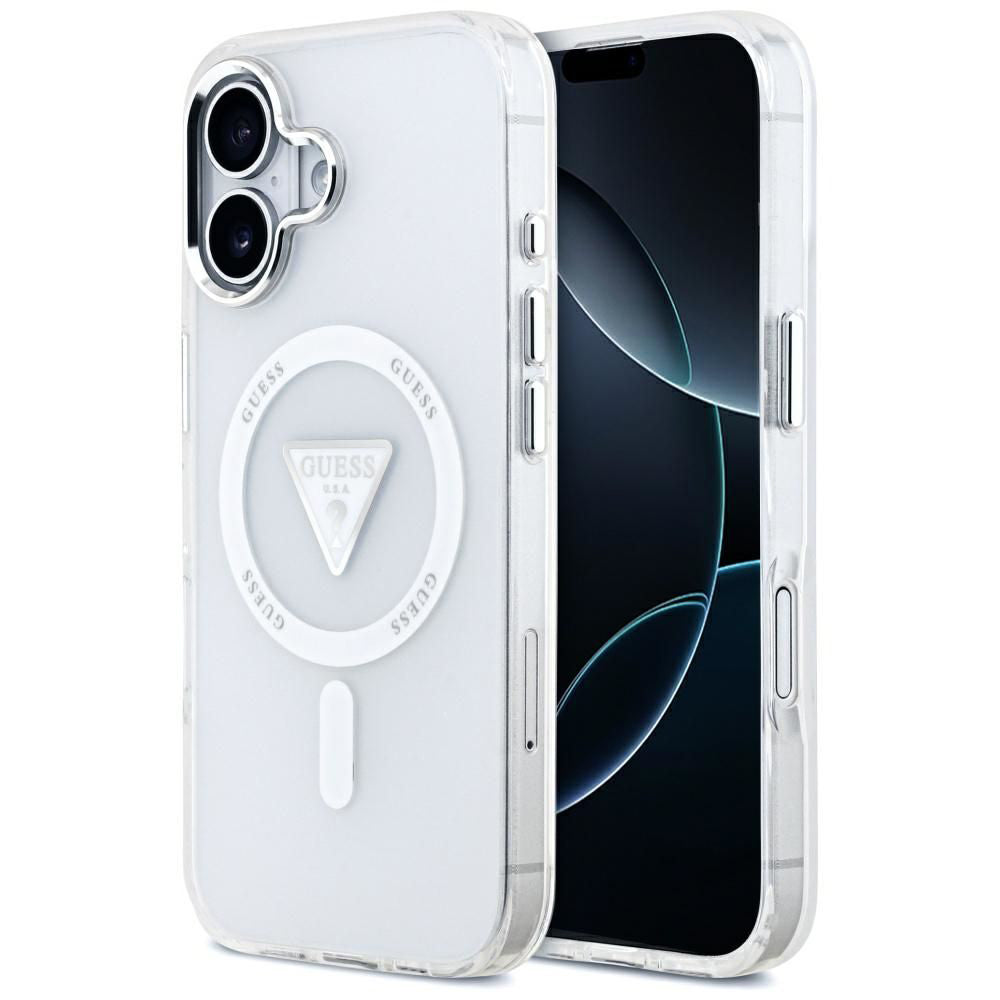 Coque MagSafe pour Apple iPhone 17, Guess, Logo Triangle Dégradé IML, Transparente