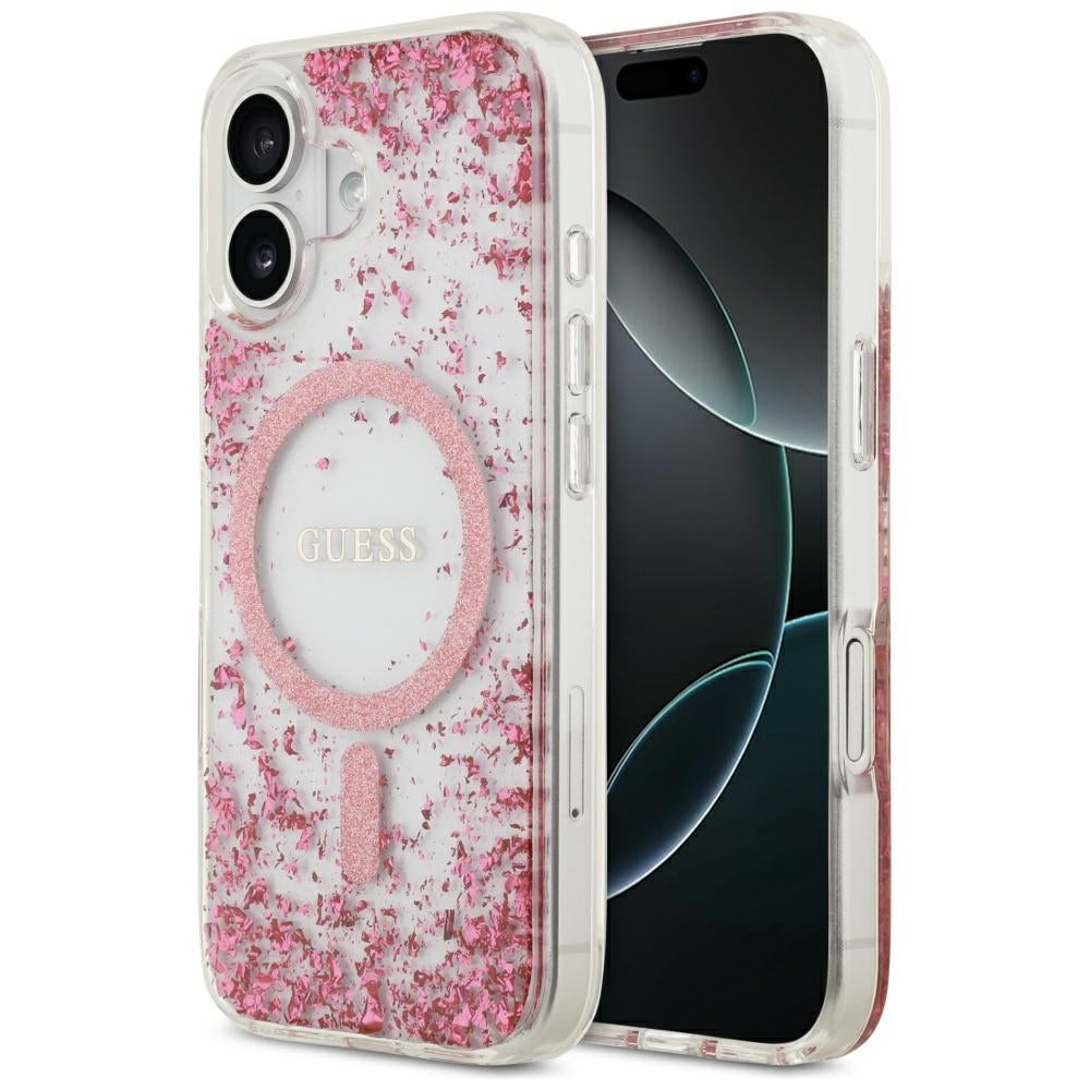 Coque MagSafe pour Apple iPhone 17, Guess, Resin Bottom Glitter, Rose