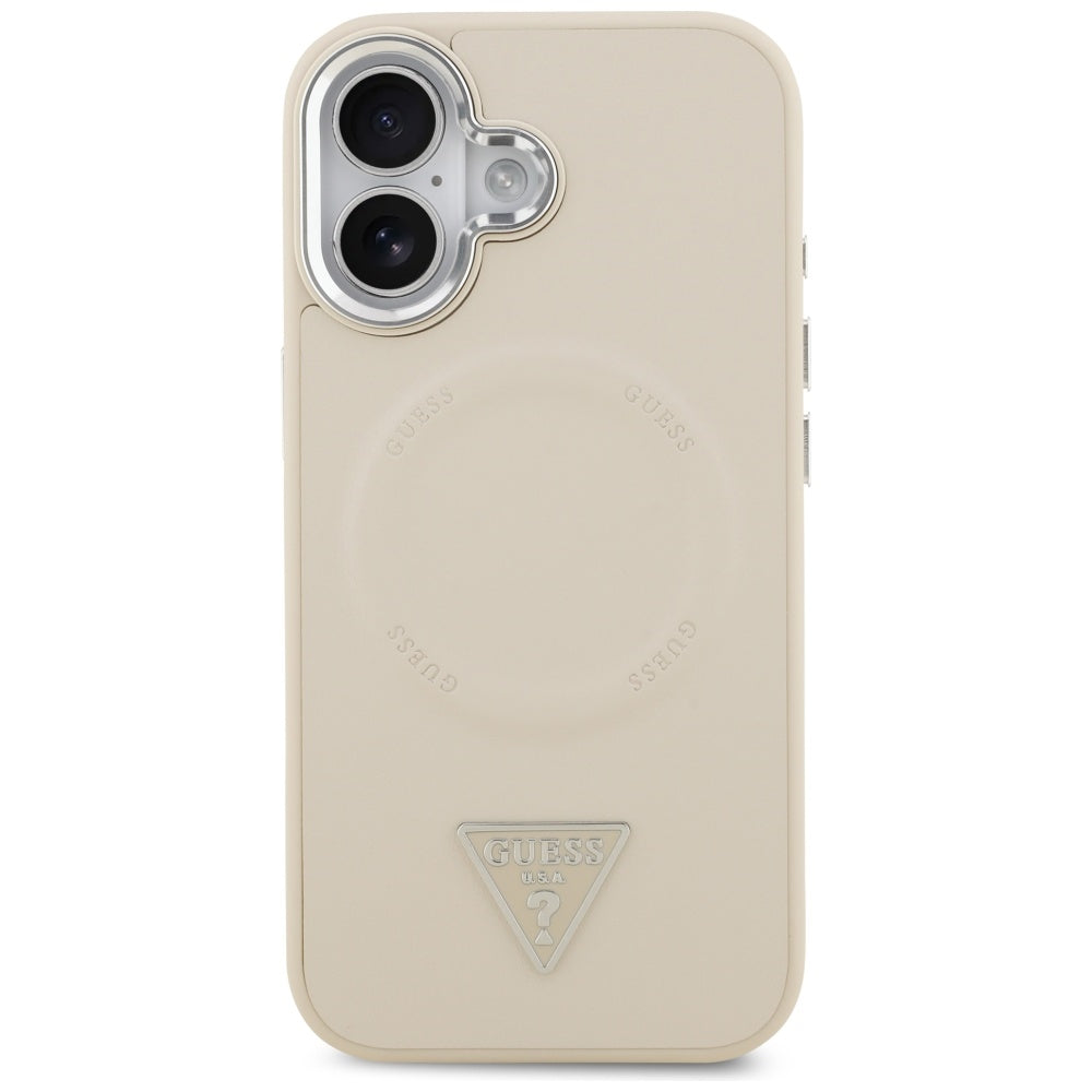 Étui MagSafe pour Apple iPhone 17, Guess, Logo Triangle, Beige Argenté