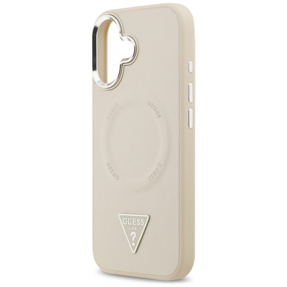 Étui MagSafe pour Apple iPhone 17, Guess, Logo Triangle, Beige Argenté