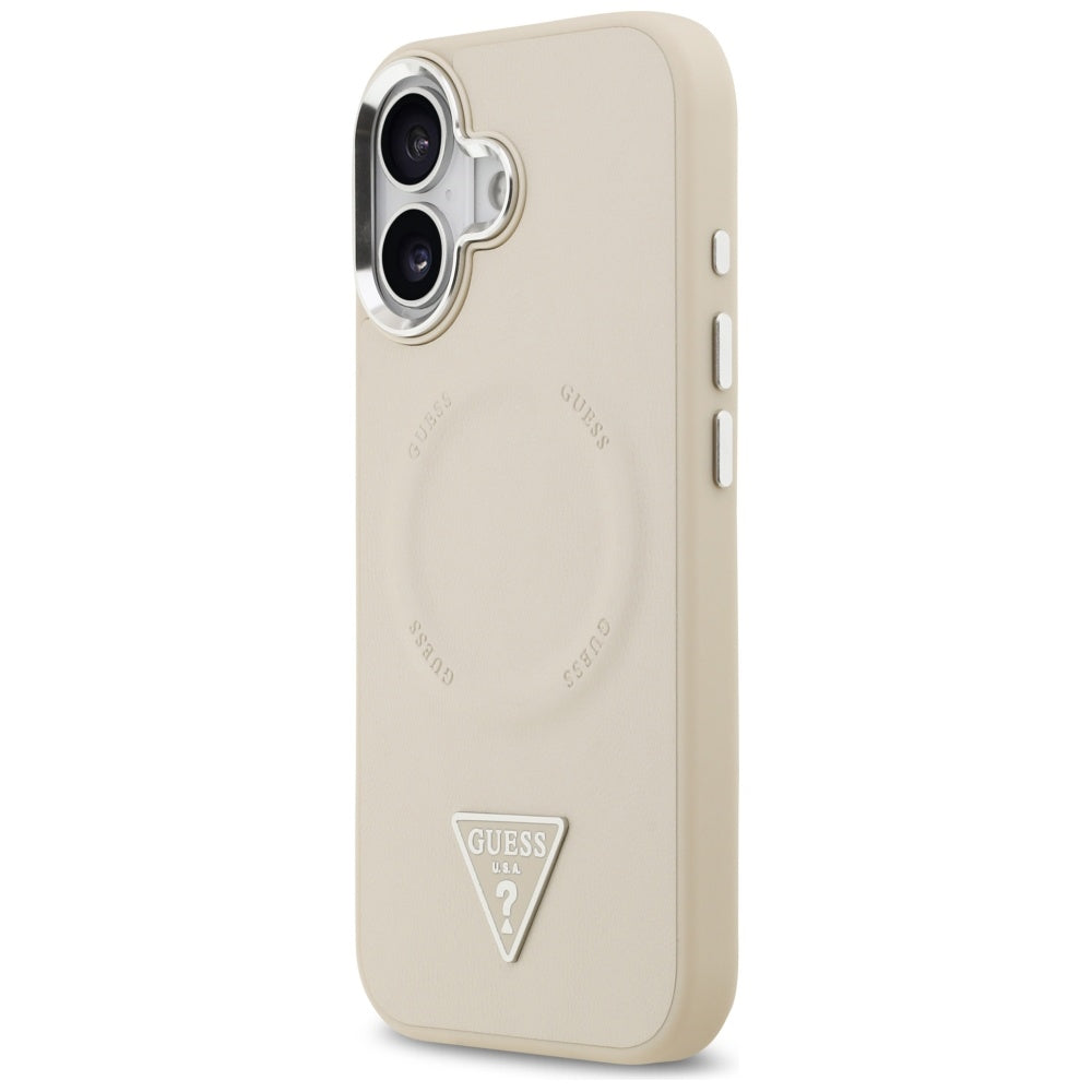 Étui MagSafe pour Apple iPhone 17, Guess, Logo Triangle, Beige Argenté