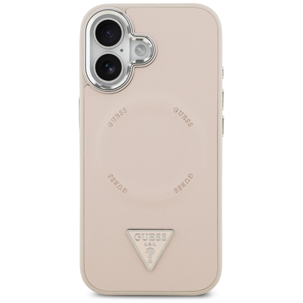 Coque MagSafe pour Apple iPhone 17, Guess, Logo Triangle, Rose Argenté