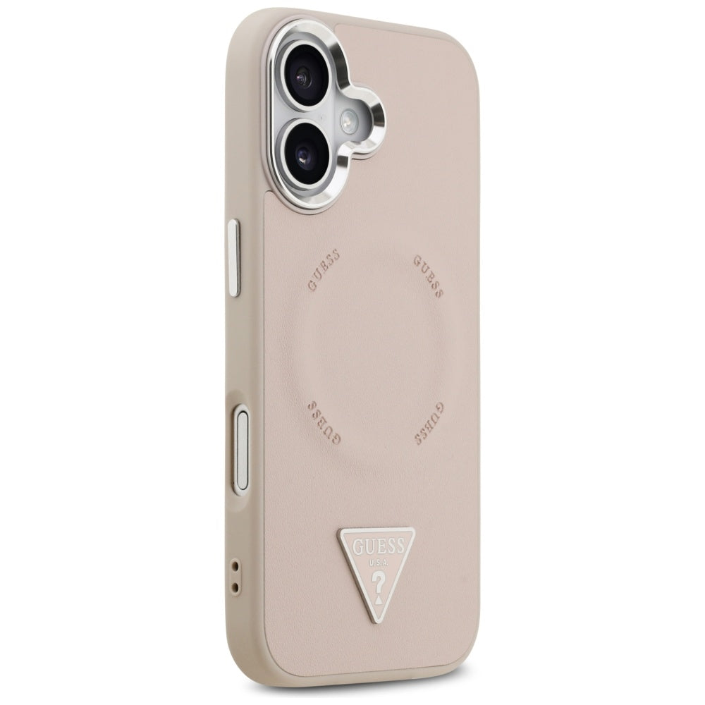 Coque MagSafe pour Apple iPhone 17, Guess, Logo Triangle, Rose Argenté