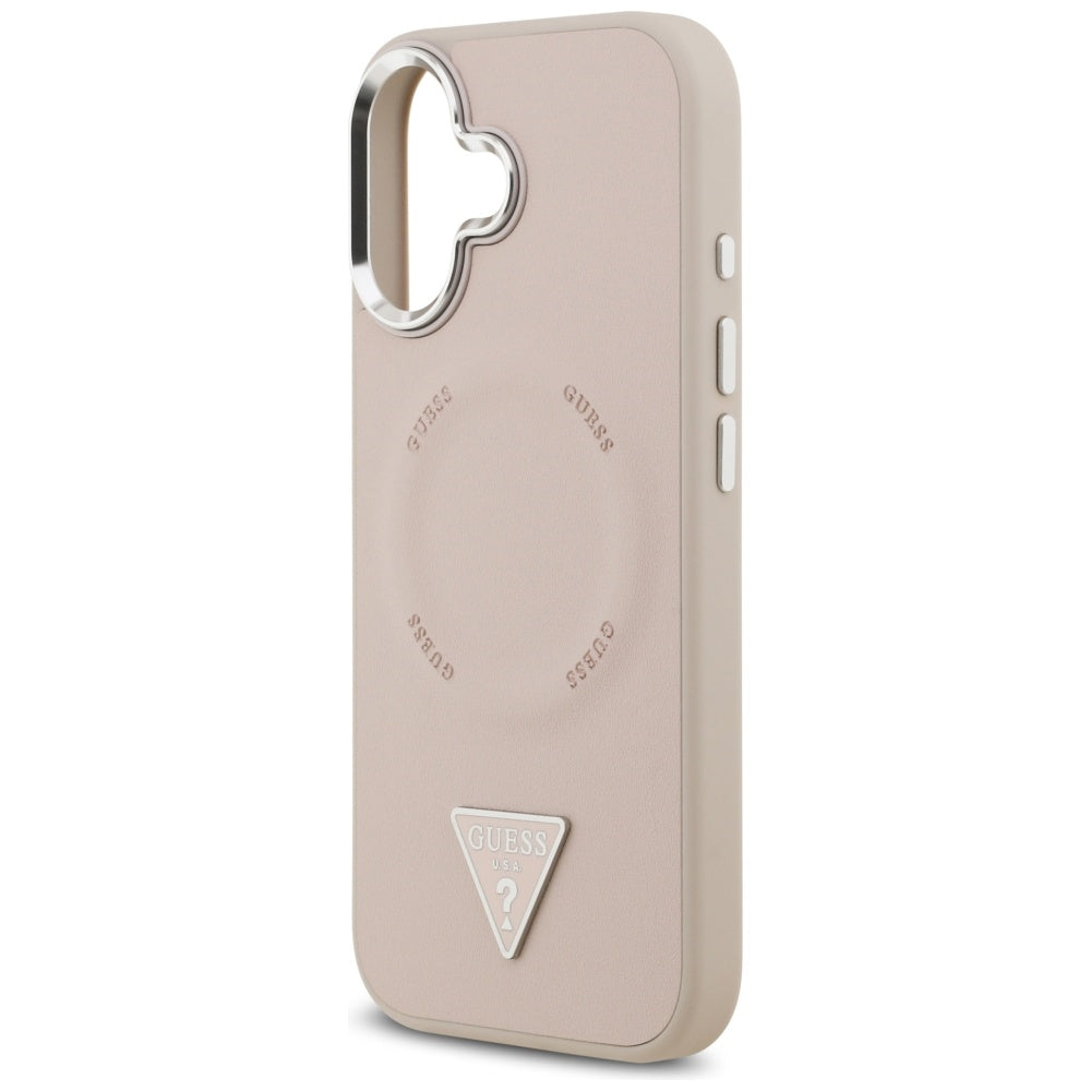 Coque MagSafe pour Apple iPhone 17, Guess, Logo Triangle, Rose Argenté