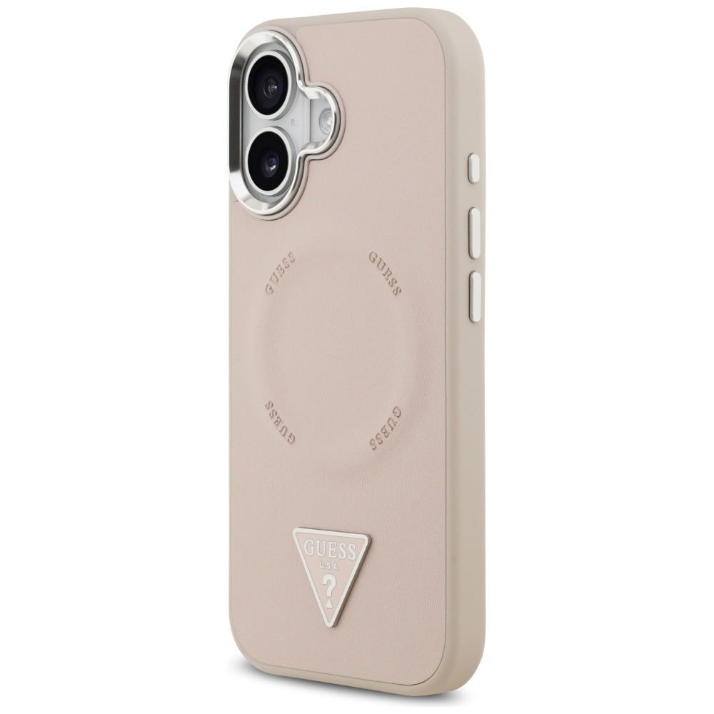 Coque MagSafe pour Apple iPhone 17, Guess, Logo Triangle, Rose Argenté