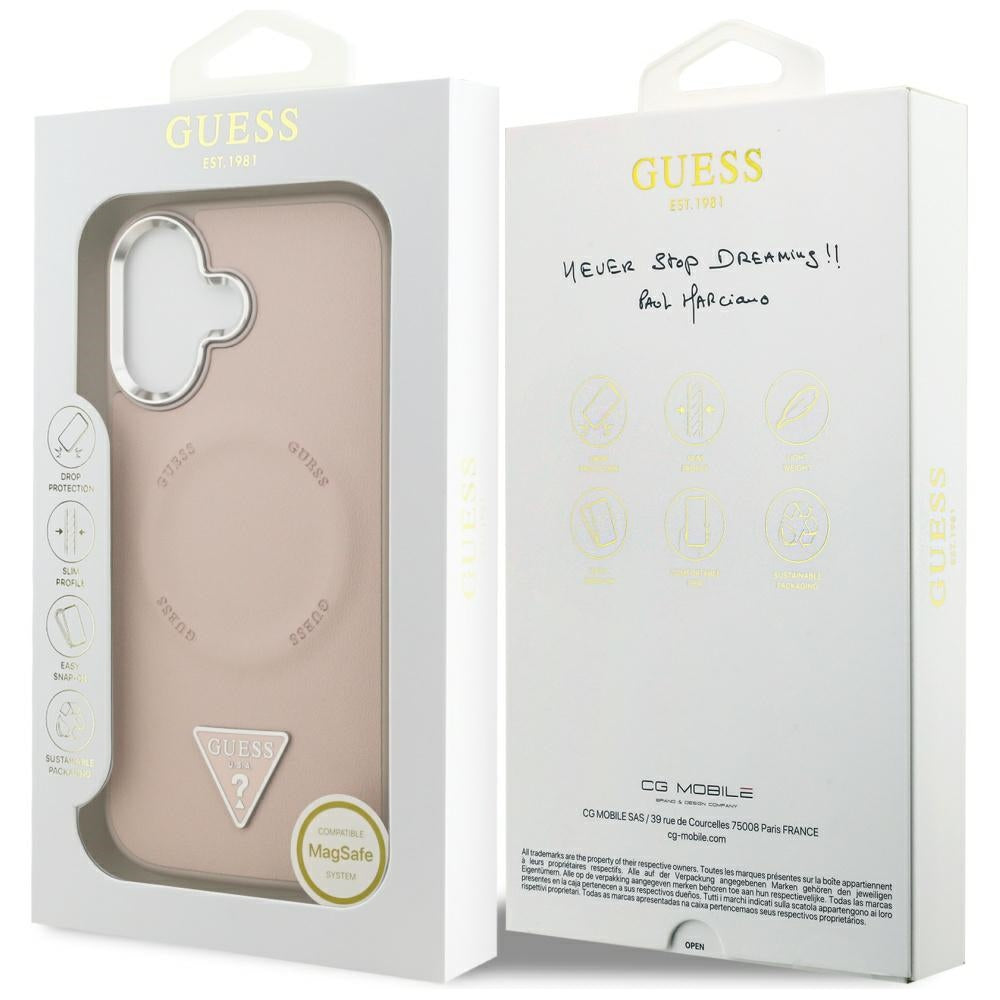 Coque MagSafe pour Apple iPhone 17, Guess, Logo Triangle, Rose Argenté