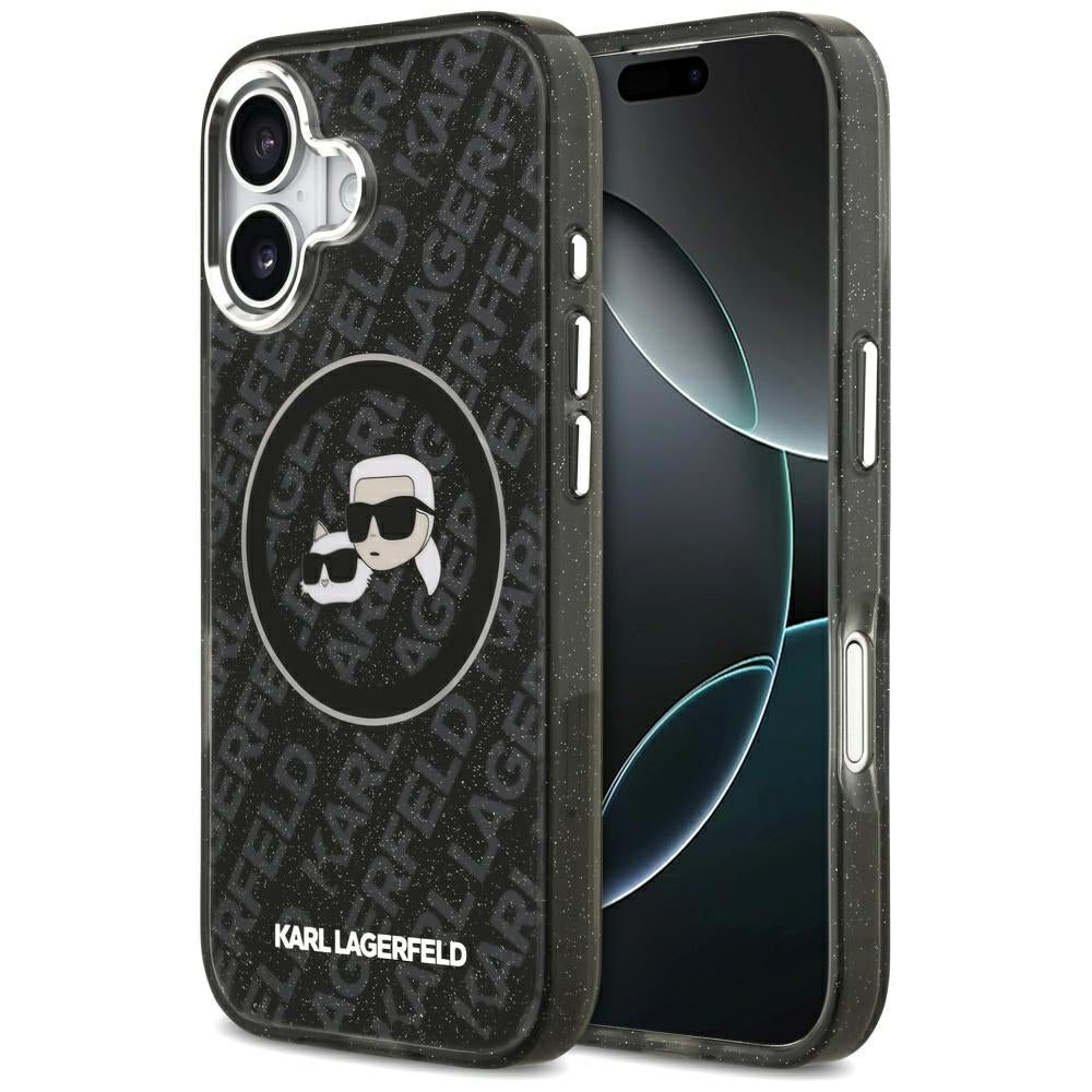 Custodia MagSafe per Apple iPhone 17, Karl Lagerfeld, Glitter Karl & Choupette Head, Nera