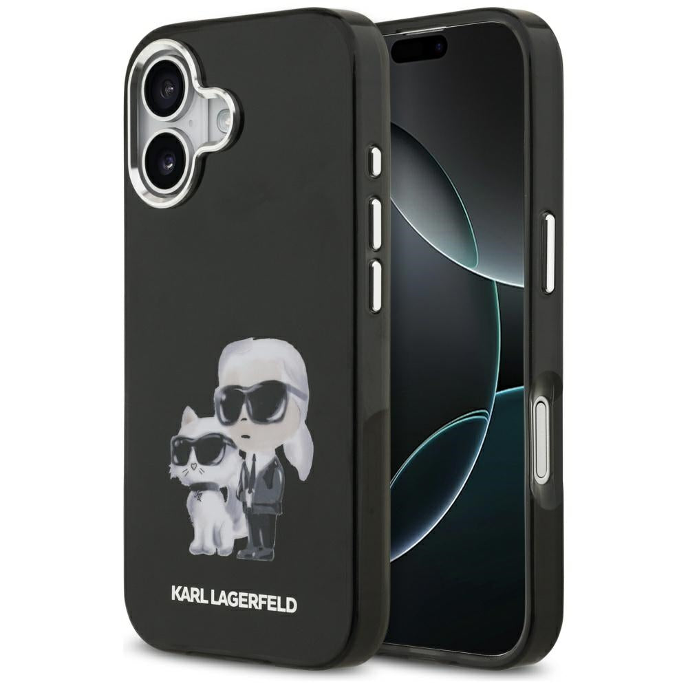 Housse MagSafe pour Apple iPhone 17, Karl Lagerfeld, IML Aquarelle Logo Karl & Choupette, Noire