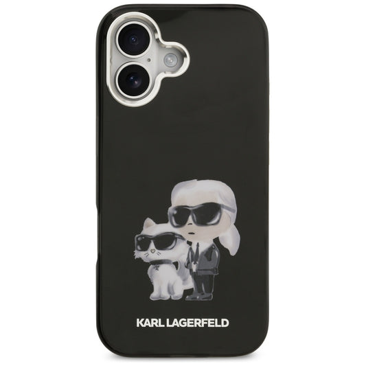 Housse MagSafe pour Apple iPhone 17, Karl Lagerfeld, IML Aquarelle Logo Karl & Choupette, Noire