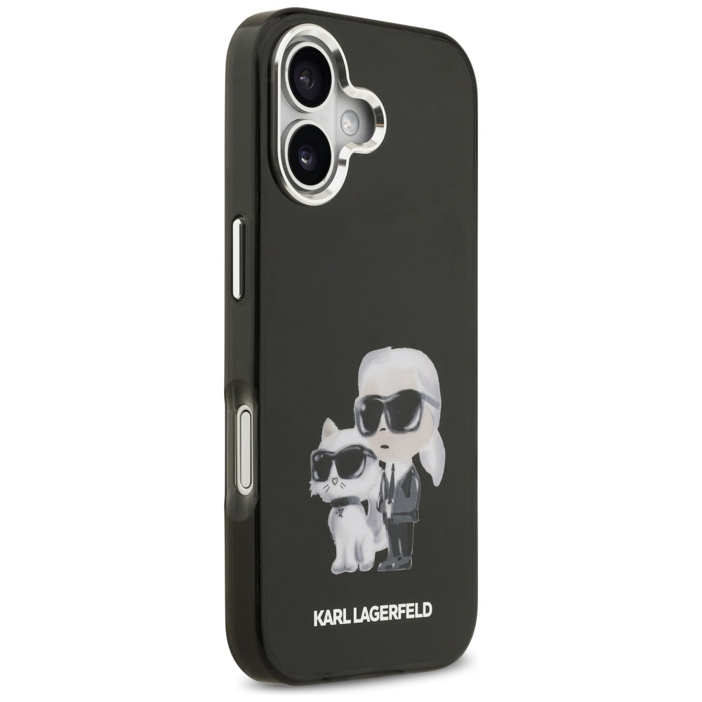 Housse MagSafe pour Apple iPhone 17, Karl Lagerfeld, IML Aquarelle Logo Karl & Choupette, Noire