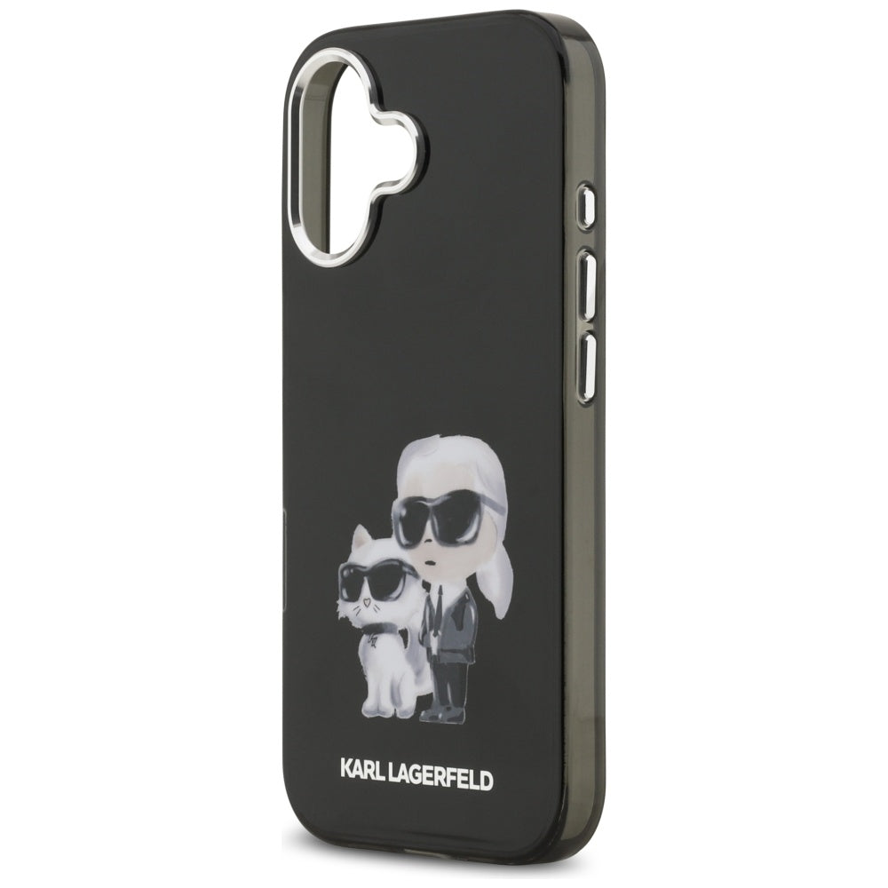 Housse MagSafe pour Apple iPhone 17, Karl Lagerfeld, IML Aquarelle Logo Karl & Choupette, Noire