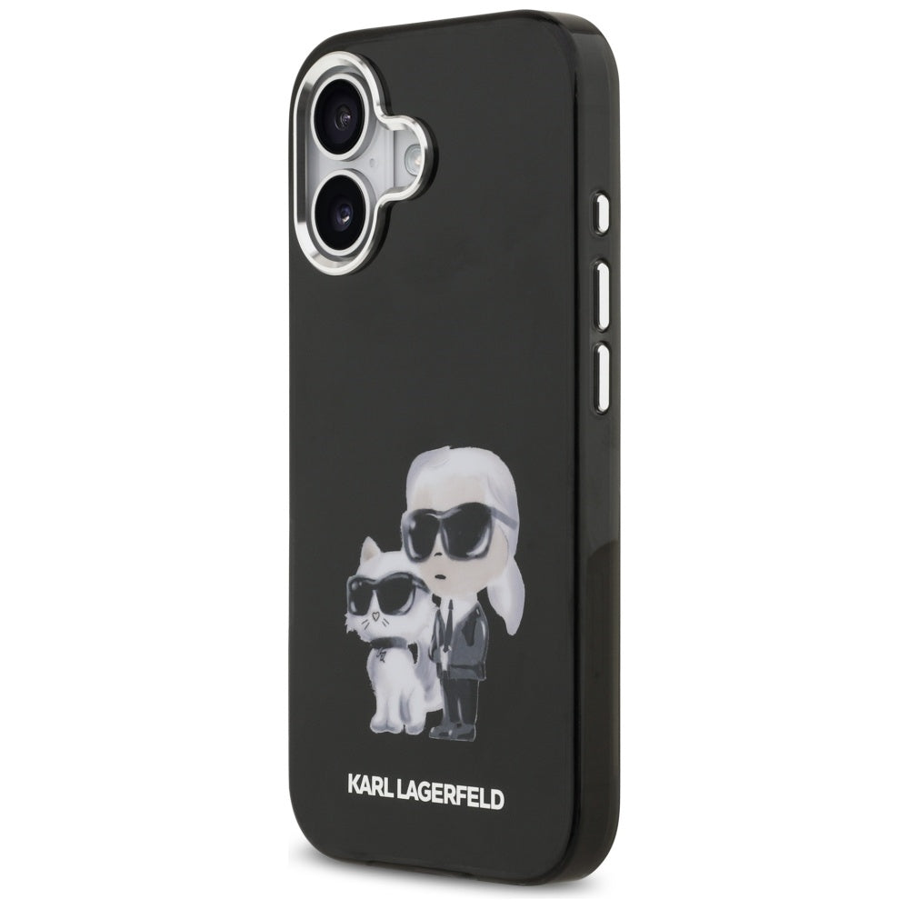 Housse MagSafe pour Apple iPhone 17, Karl Lagerfeld, IML Aquarelle Logo Karl & Choupette, Noire