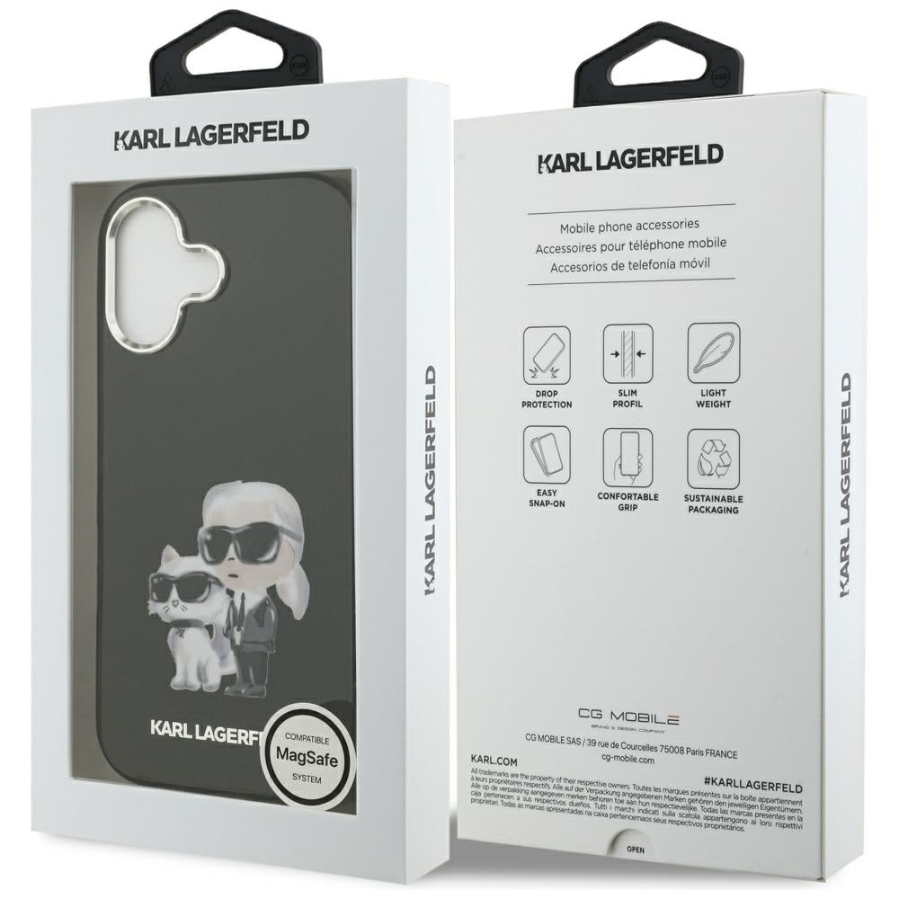 Housse MagSafe pour Apple iPhone 17, Karl Lagerfeld, IML Aquarelle Logo Karl & Choupette, Noire