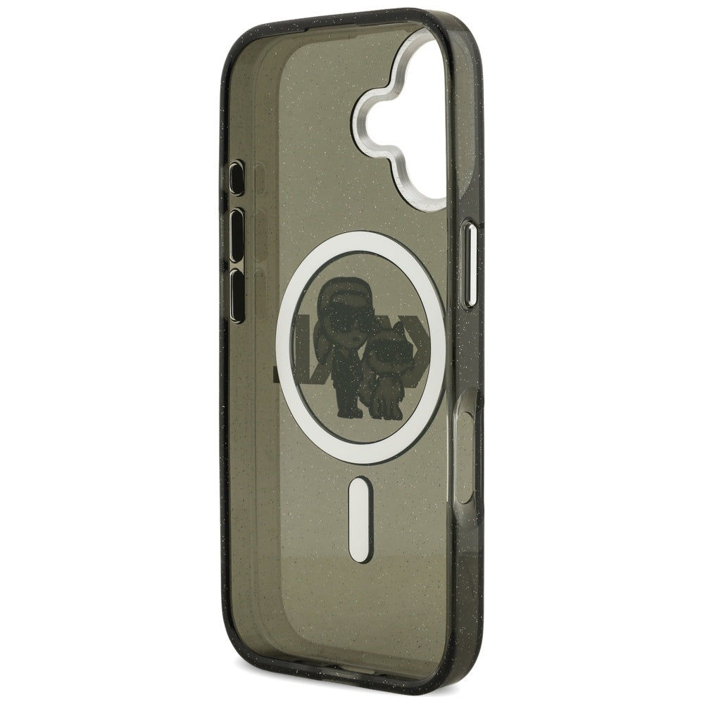 Custodia MagSafe per Apple iPhone 17, Karl Lagerfeld, IML Sketch Logo Glitter Karl & Choupette, Nera