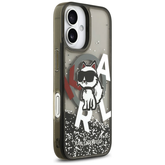 Coque MagSafe pour Apple iPhone 17, Karl Lagerfeld, Liquid Glitter Logo Choupette, Noire