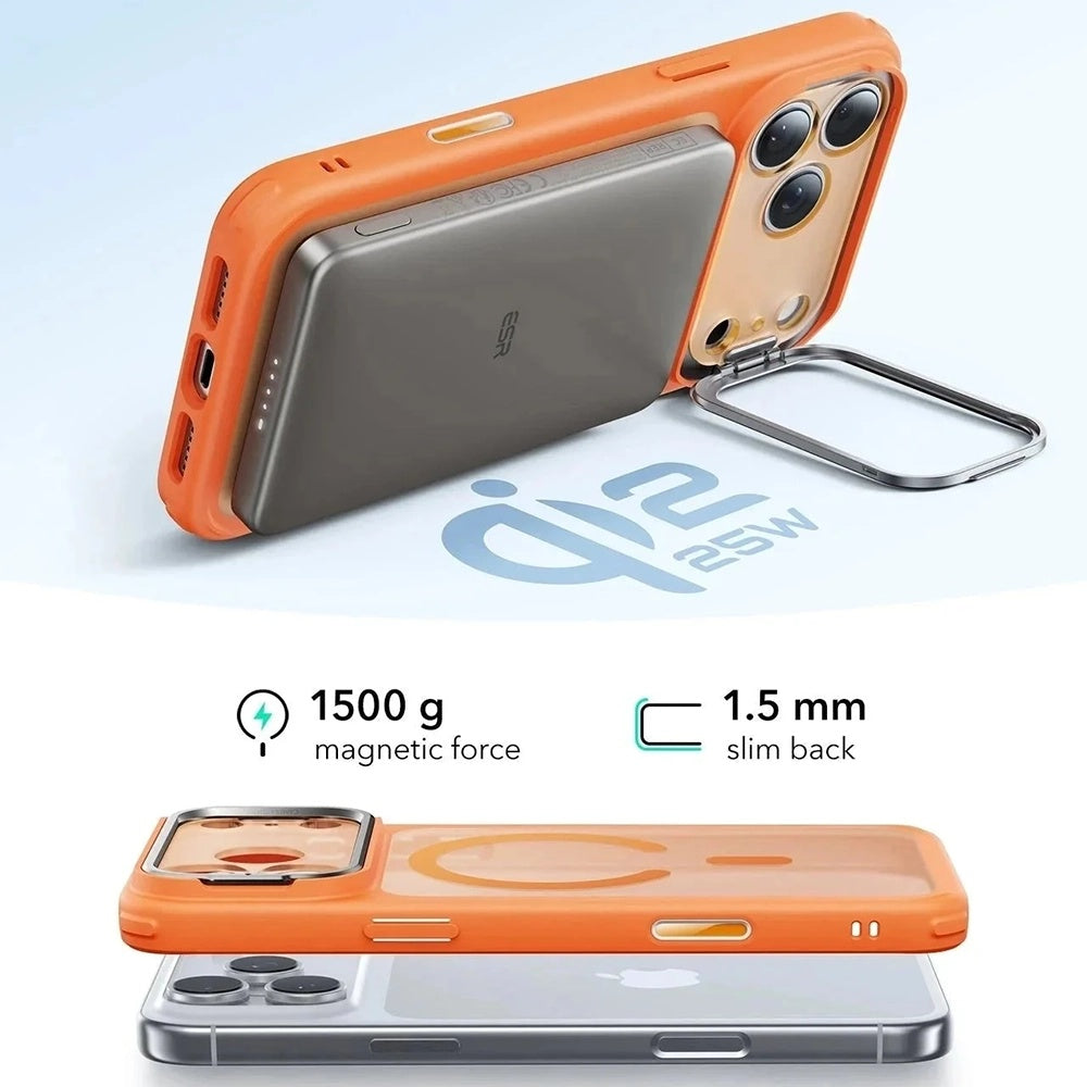 Custodia MagSafe per Apple iPhone 17 Pro, ESR, Classic Hybrid Kickstand Slide, Arancione Satinato
